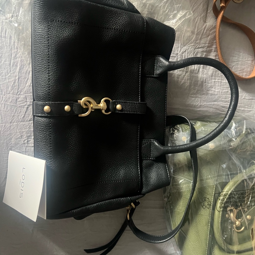 Lodis Black Tote with Gold Hardware